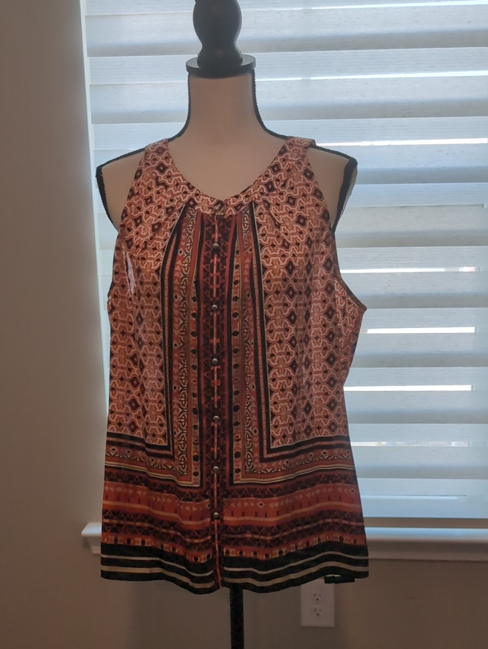 White House Black Market Dark Orange and Black Geometric Tank Top